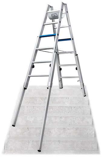 Iller Treppenhausleiter "Multilift ERGO Plus" eloxiert, 2x8 Stufen 71408-7E