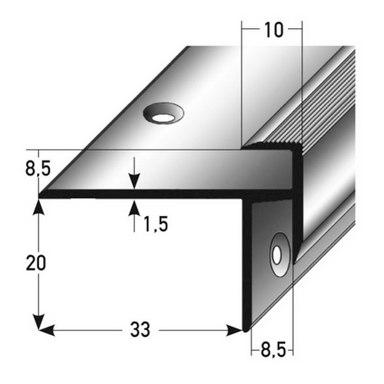 Treppenkante f. Laminat 20x33x8,5 mm Alu eloxiert, silber 291015 100cm